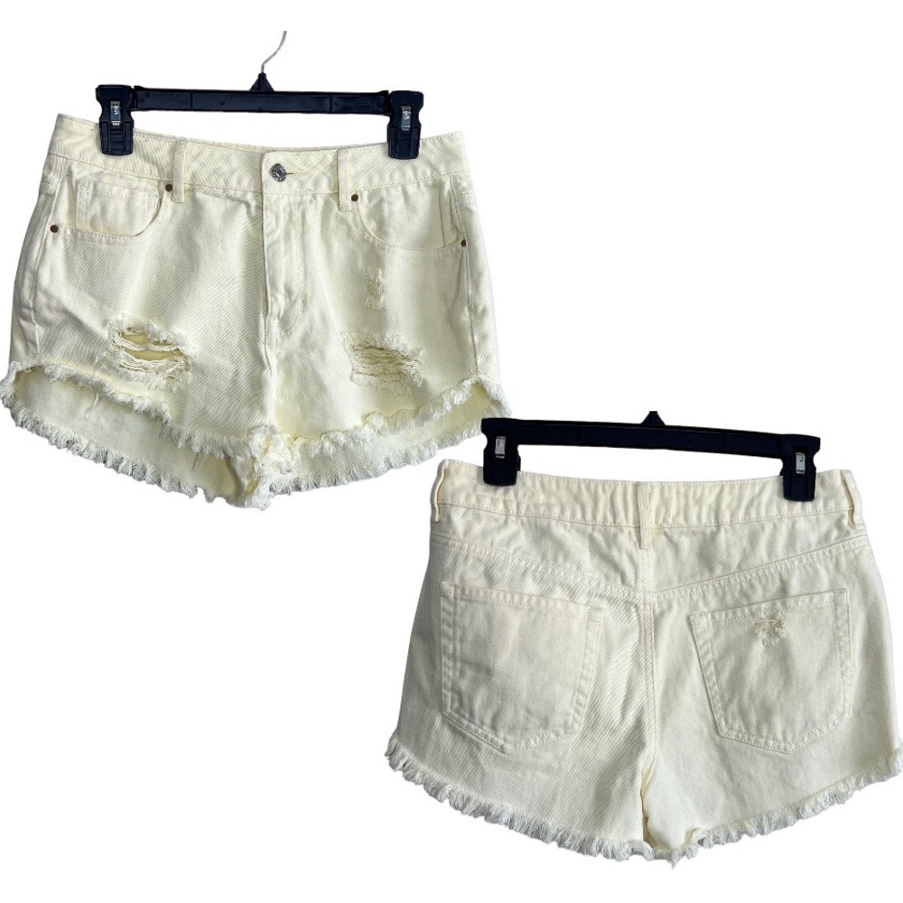 Pacsun Yellow High Rise Festival Shorts Distressed frayed Hem size 28